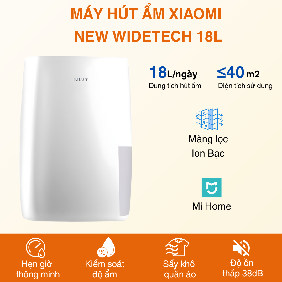 Máy hút ẩm Xiaomi 18L New Widetech chính hãng giá tốt