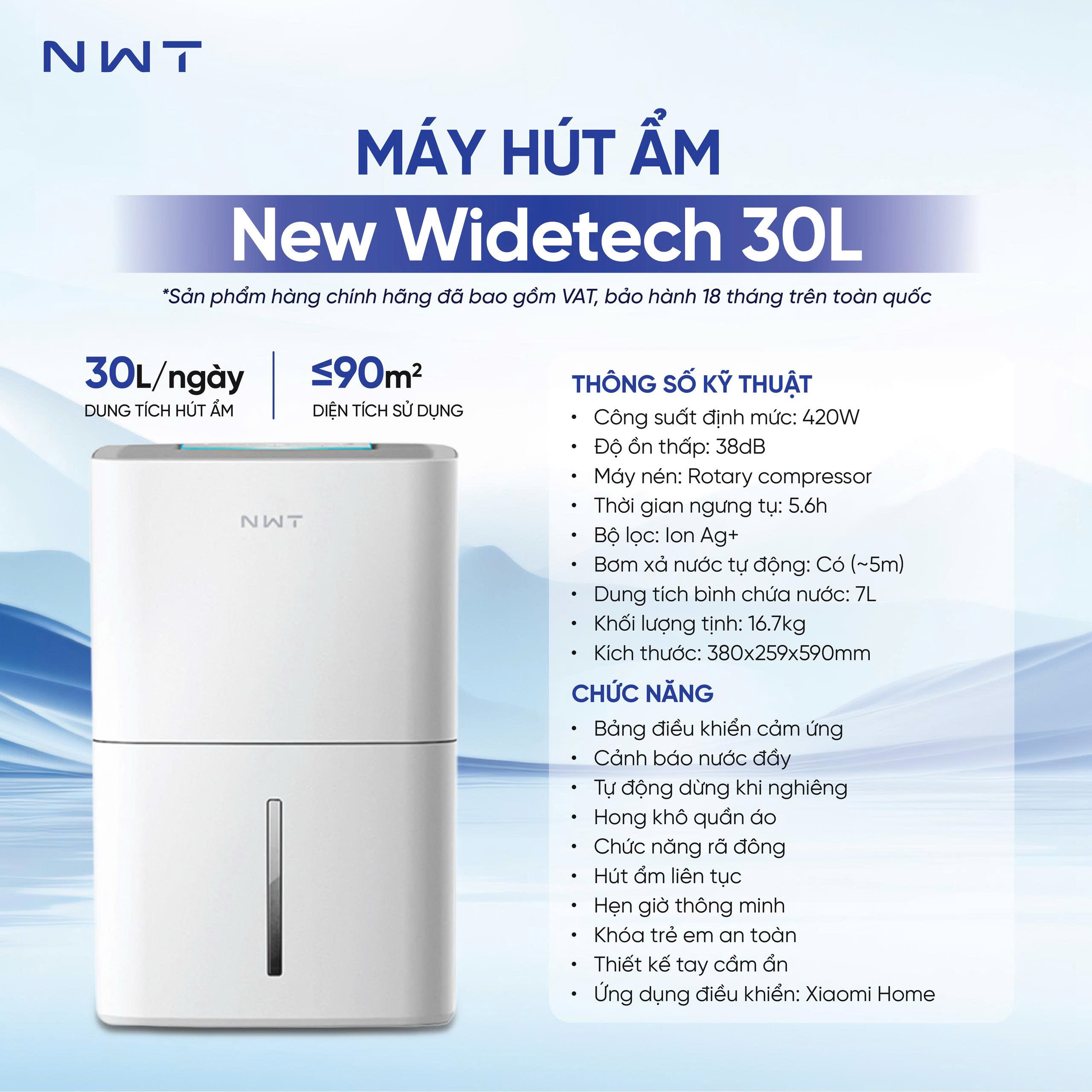 Ưu điểm nổi bật máy hút ẩm xiaomi new widetech 30L