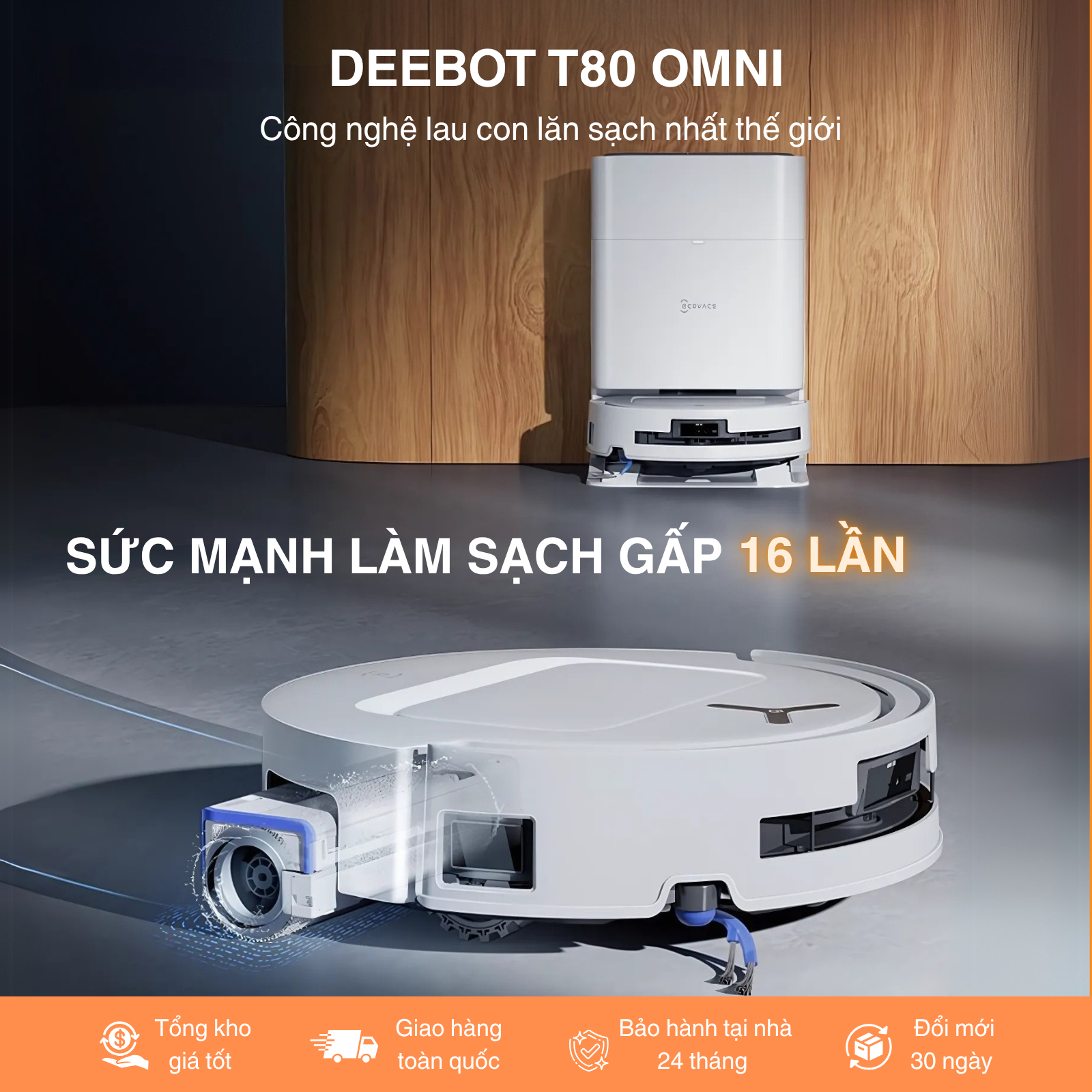 Robot hút bụi Ecovacs T80 Omni cho lực làm sạch gấp 16 lần