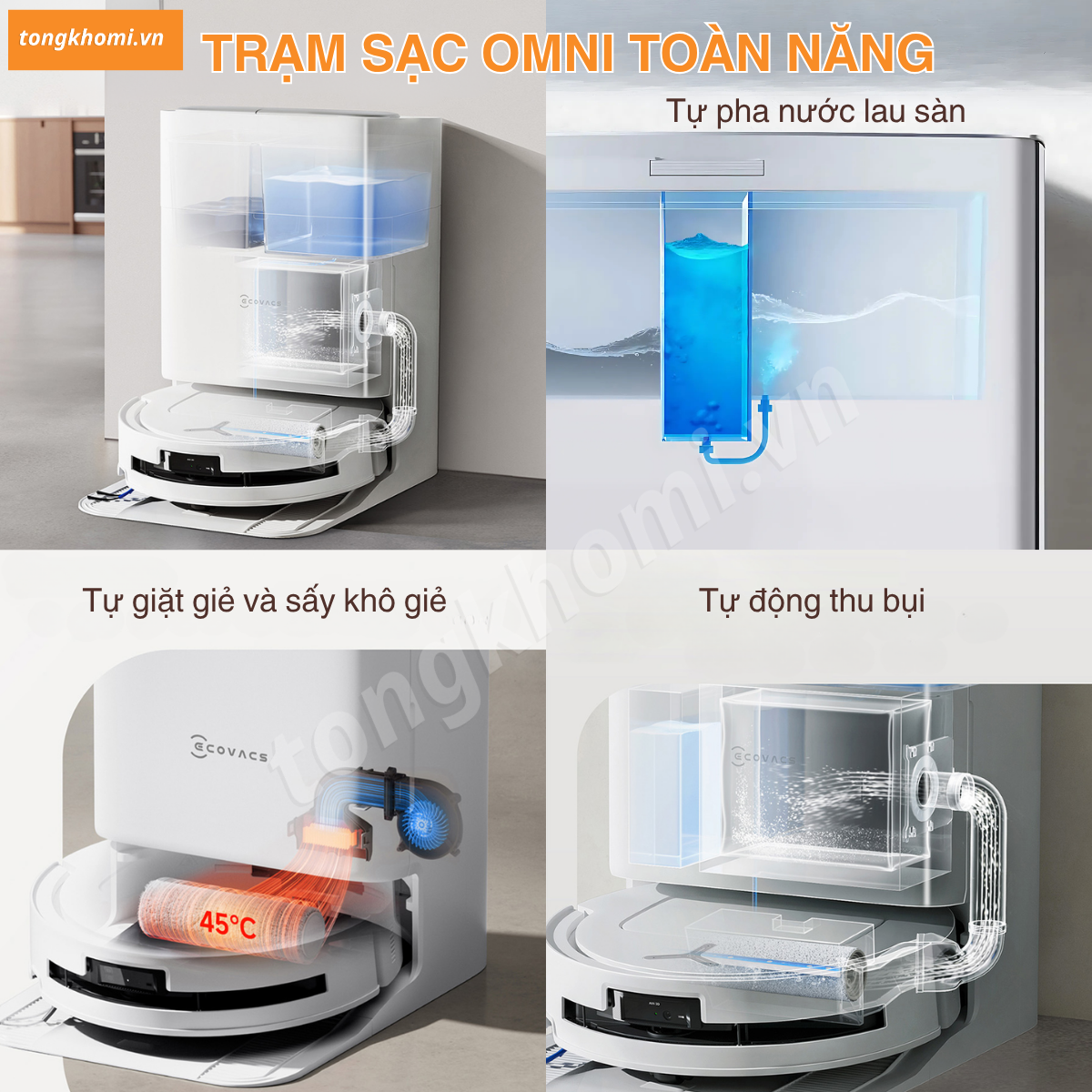 Robot hút bụi lau nhà T80 Ecovacs với trạm sạc toàn năng 