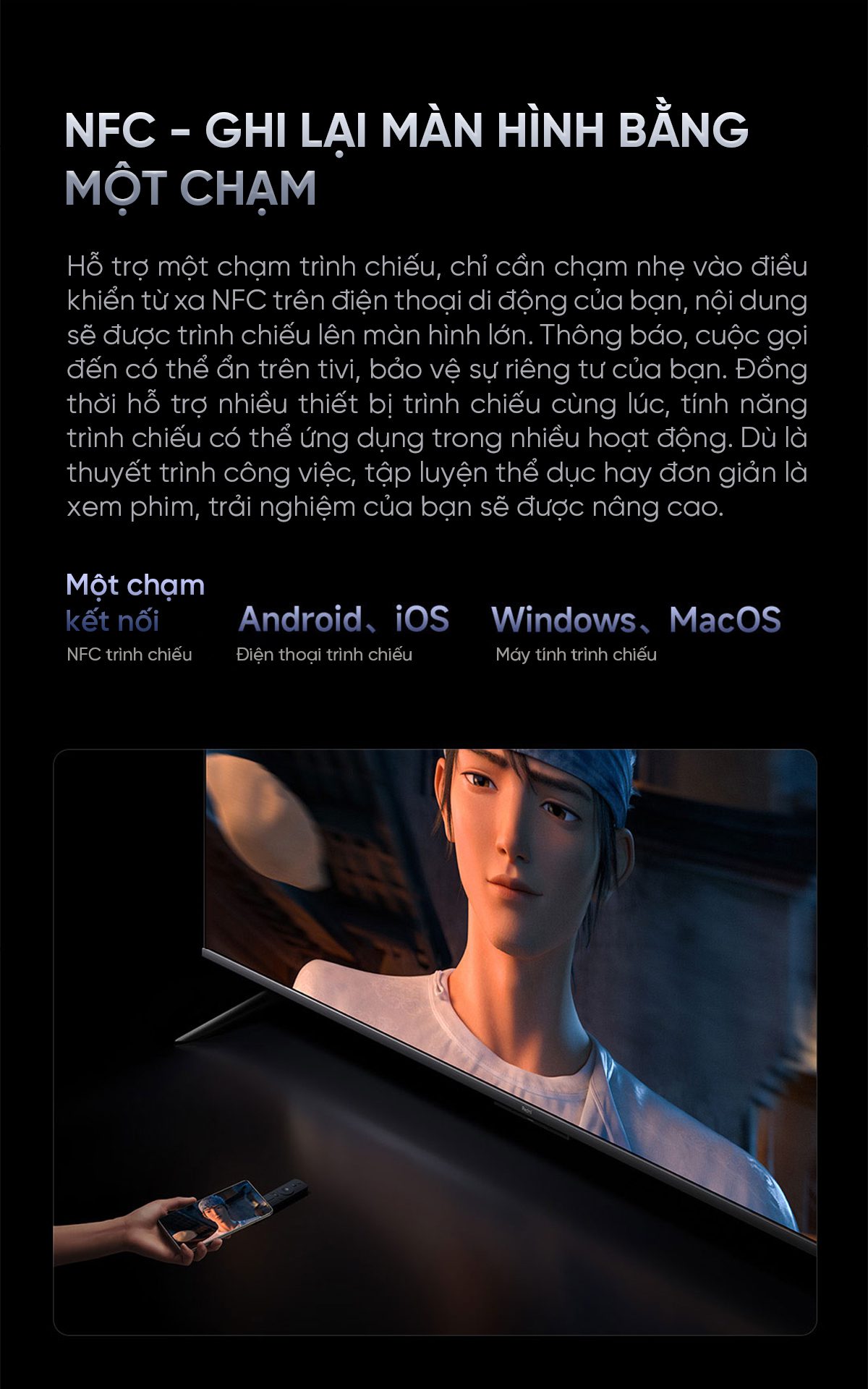 NFC 1 chạm trình chiếu trực tiếp từ điện thoại Xiaomi lên tivi 