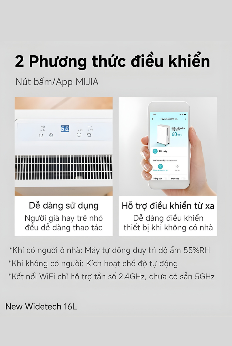 Điều khiển máy hút ẩm Xiaomi New Widetech 16L từ xa