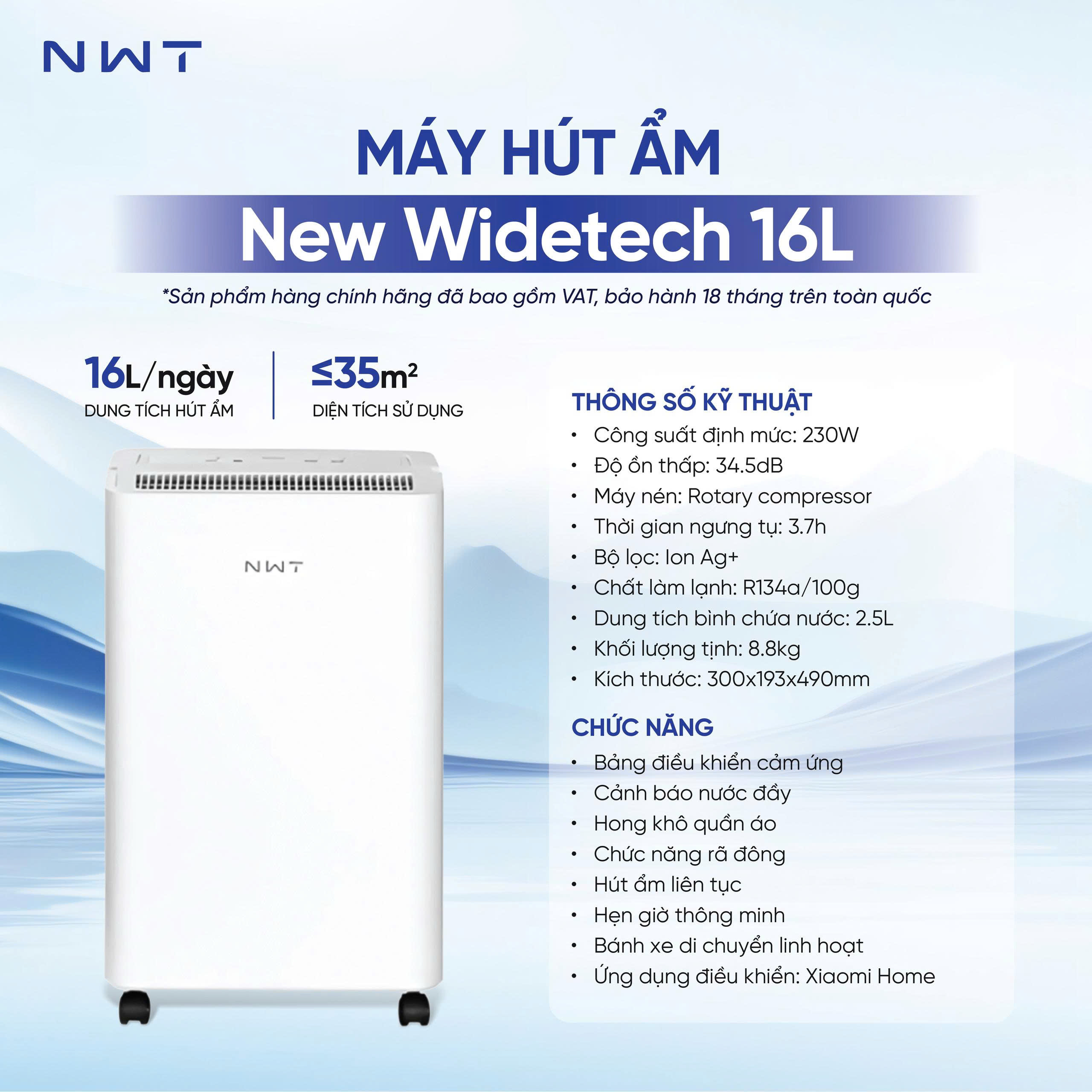 Ưu điểm máy hút ẩm Xiaomi 16L New Widetech
