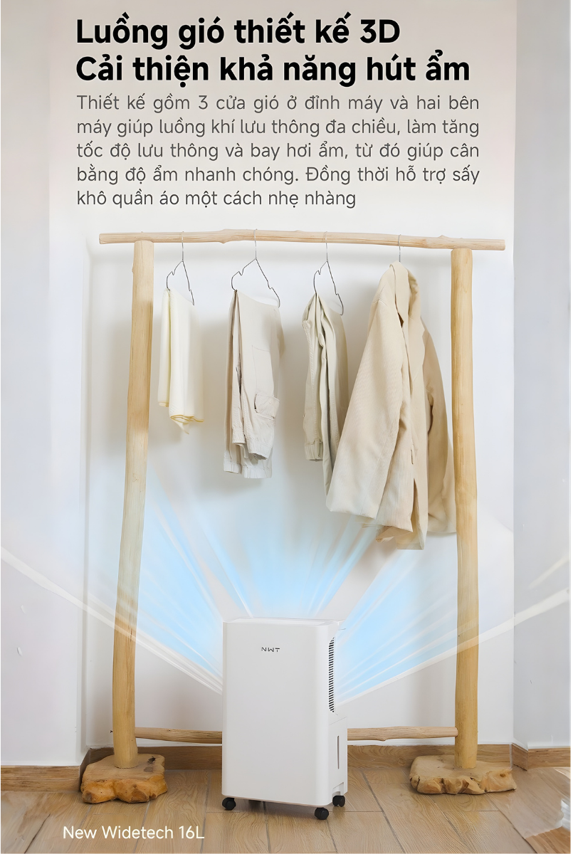 Máy hút ẩm Xiaomi 16L vừa hút ẩm vừa sấy khô quần áo