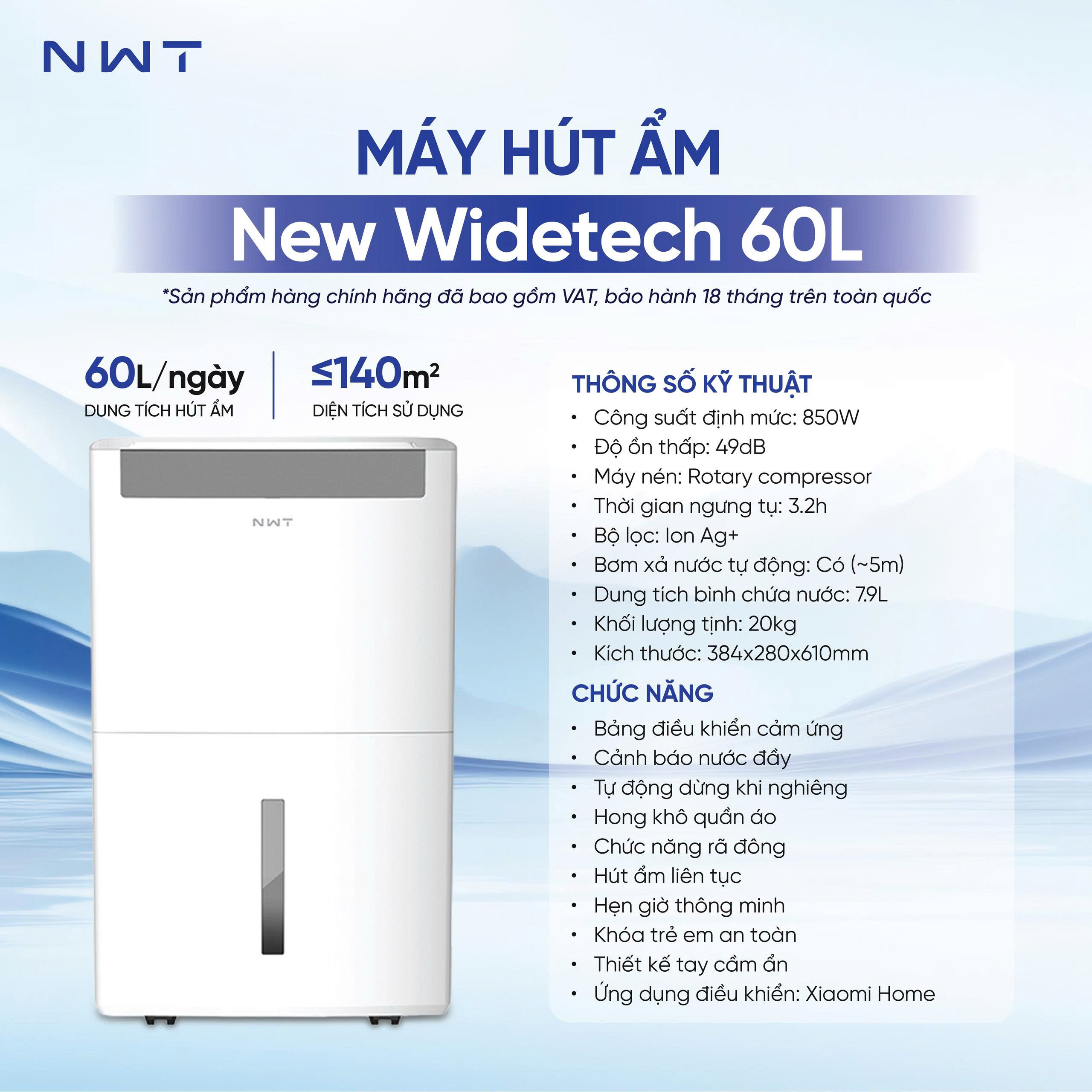 ưu điểm nổi bật máy hút ẩm xiaomi nwt 60L