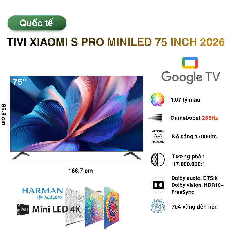 tivi Xiaomi S Pro miniled 75 inch chính hãng giá tốt