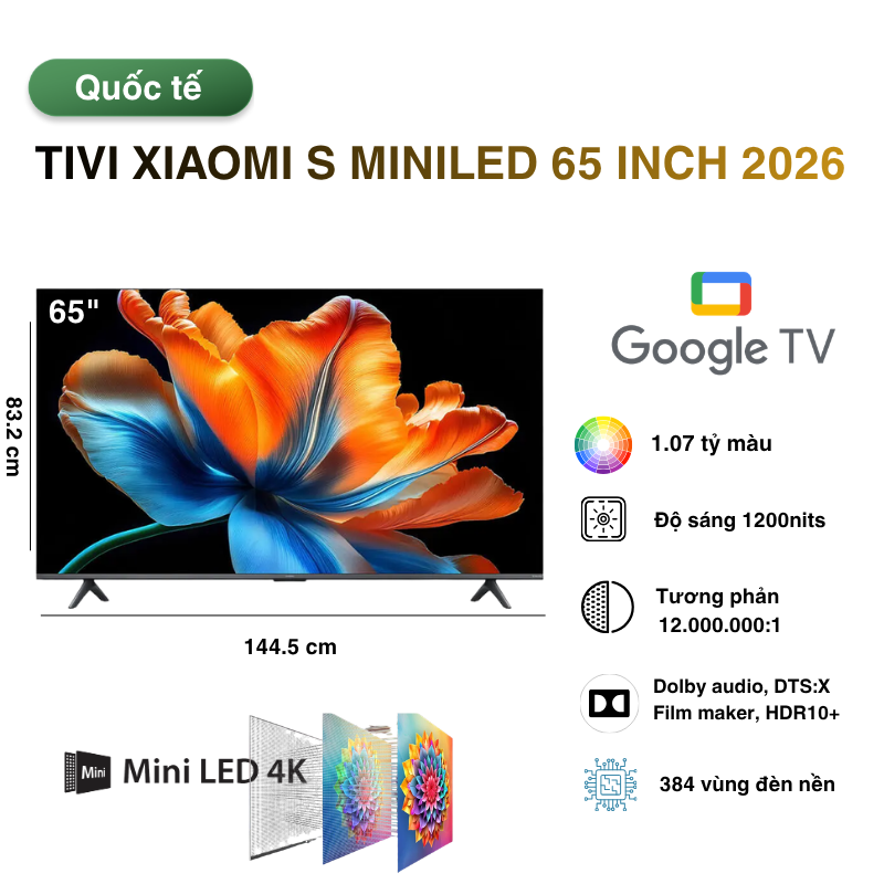 tivi xiaomi s miniled 65 inch chính hãng giá tốt