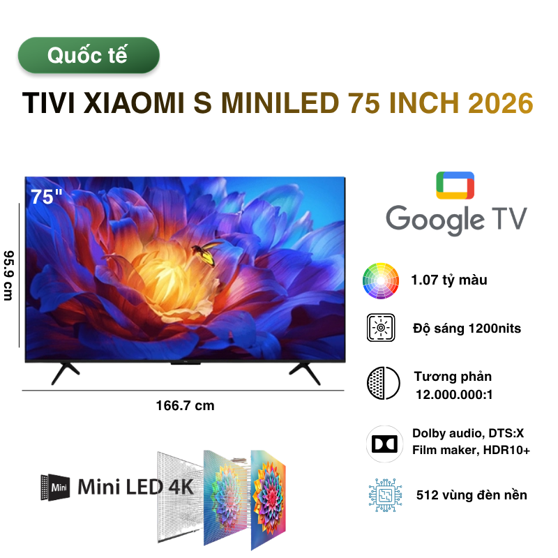 tivi xiaomi s miniled 75 inch chính hãng giá tốt