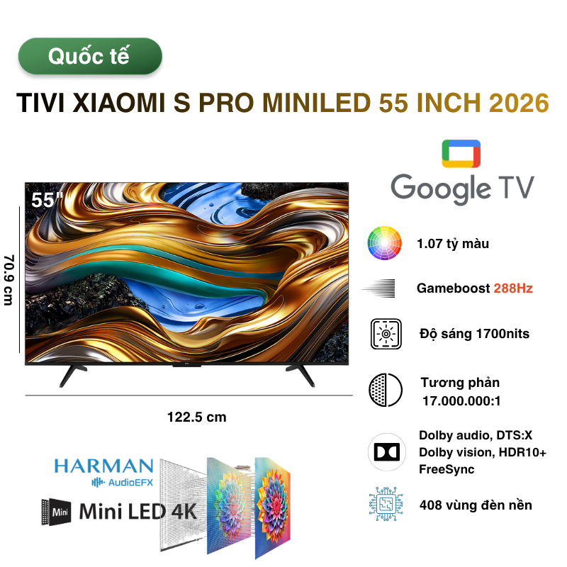Tivi Xiaomi S Pro MiniLED 55 inch chính hãng giá tốt