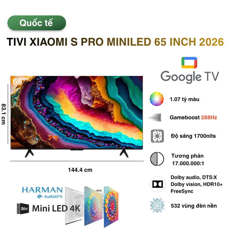 Tivi Xiaomi S Pro MiniLED 65 inch chính hãng giá tốt